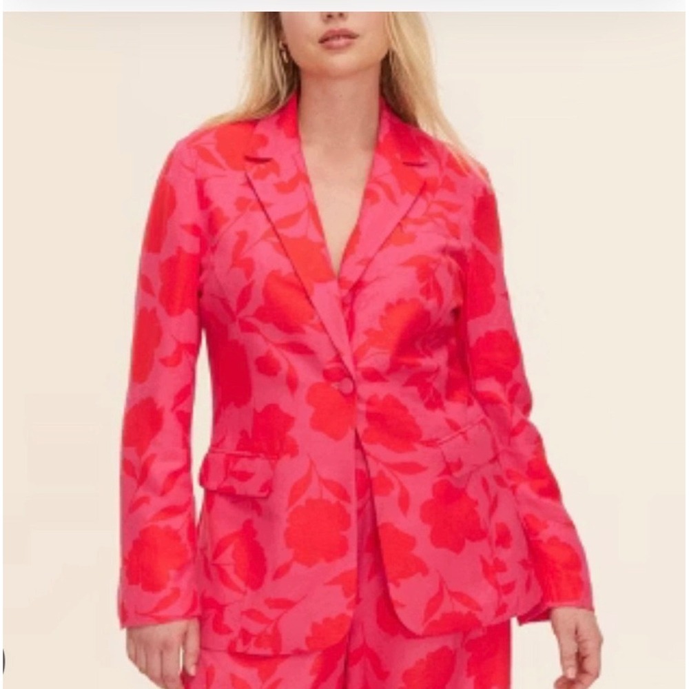 Kate Spade New York X Target Pink Red Floral Linen Blend Blazer XXS Poppy